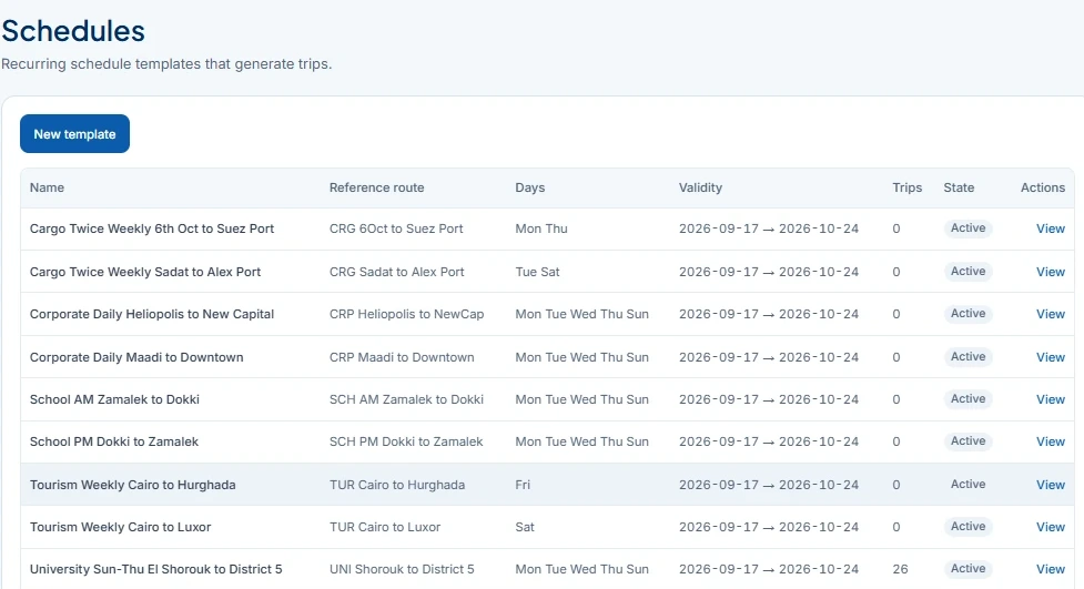 Recurring transport schedules