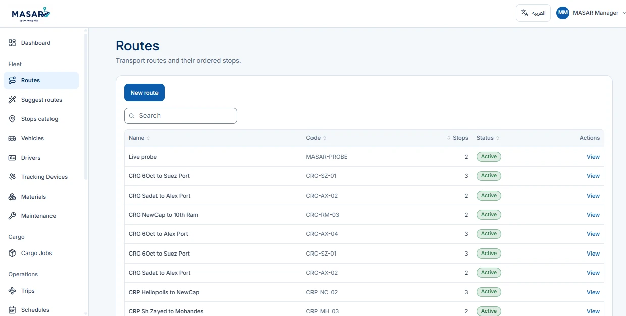 MASAR Routes Catalog