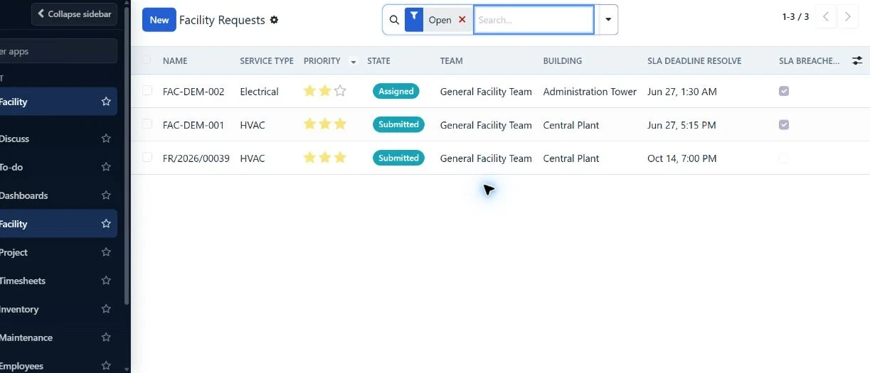 Service request register