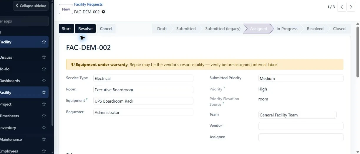 Work orders, priority & SLA follow-up